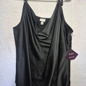 NWT Ava & Viv Black Satin Cowl Neck Tank Top 3X Mob Wife Goth Glam Dark Romantic